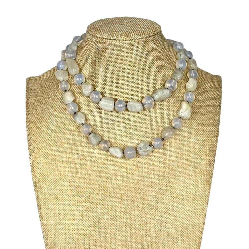 DAVID NAVARRO Signed Vintage Moonstone Sterling Double Strand Necklace 70s RARE